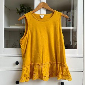 J Crew Yellow Tank with Eyelet Ruffle Hem Women's Size Medium